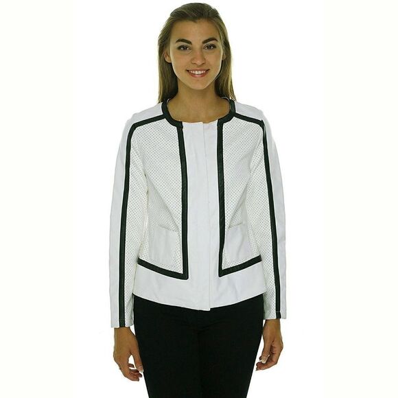 New! ALFANI Women's Perforated Faux Vegan Leather Jacket Vegan Leather Jacket - Picture 2 of 4